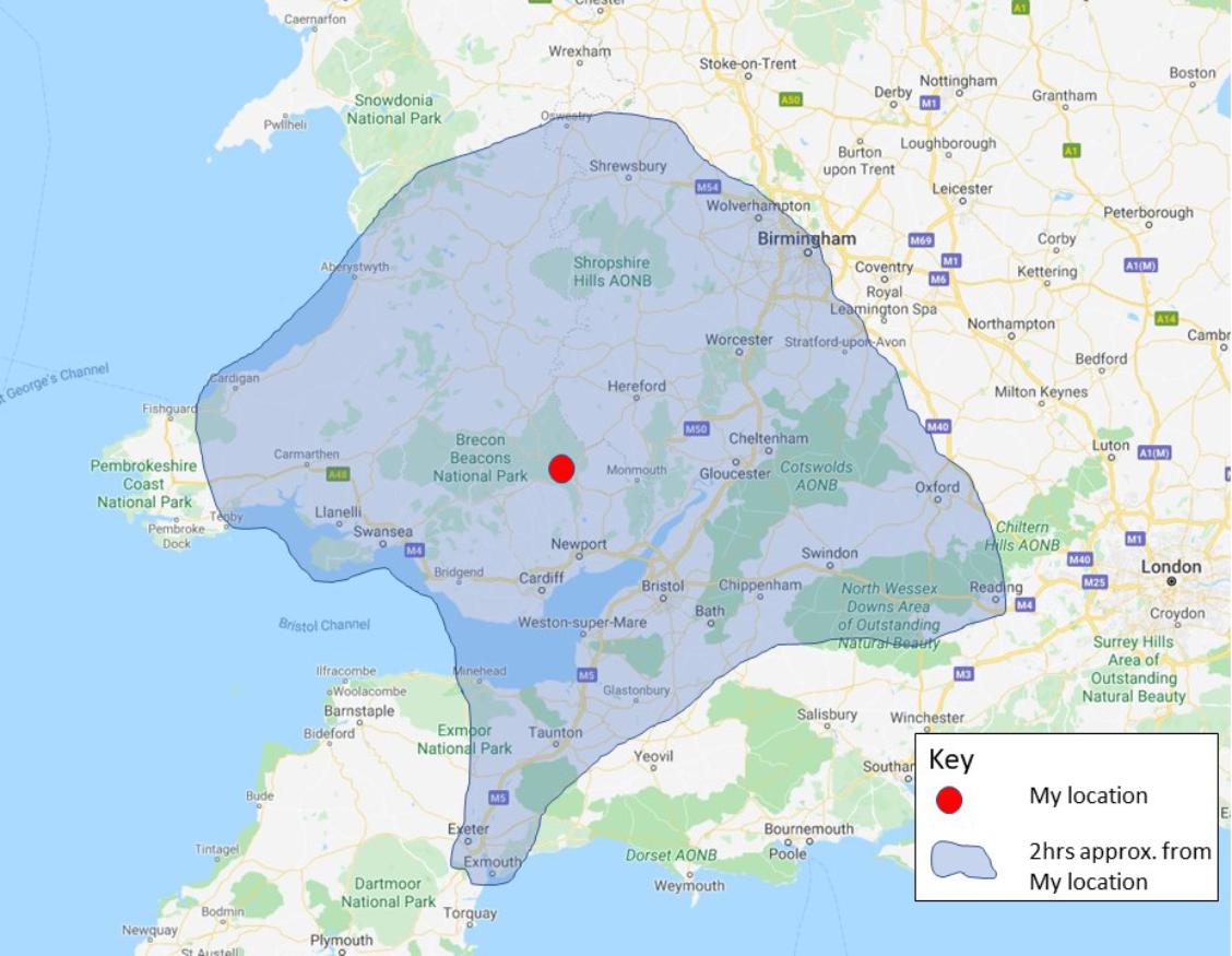 An image containing a map of the areas in which James Cresswell can give talks